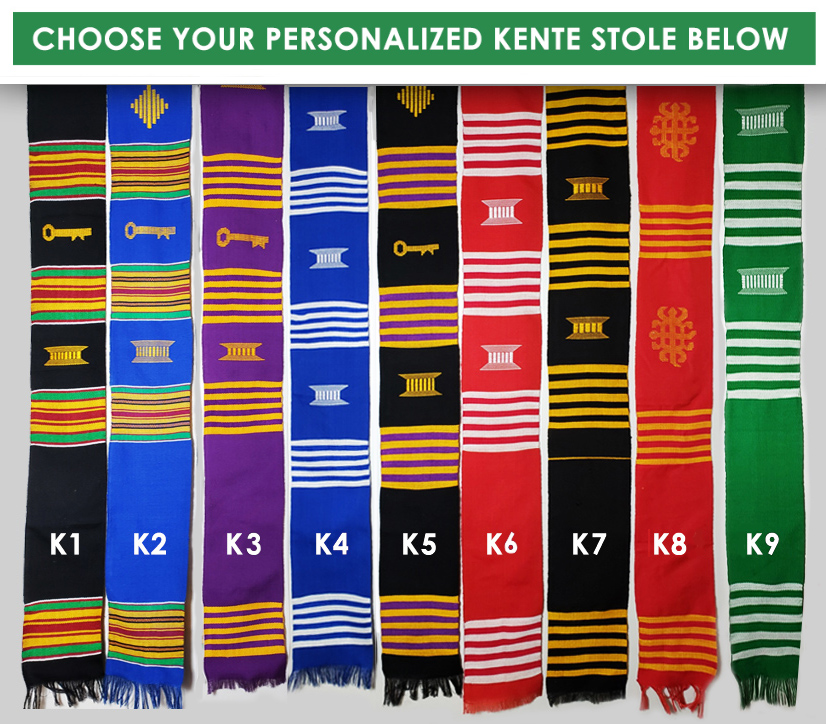 Customizable Kente Cloth Graduation Stole Blue